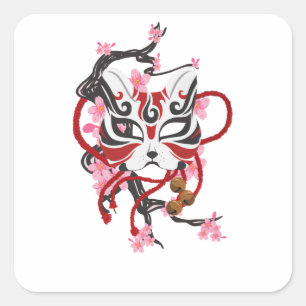Adesivo Quadrado Máscara Japonesa Bonito
