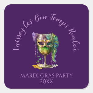 Adesivo Quadrado Máscara Roxa de Mardi Gras