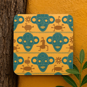 Adesivo Quadrado Máscara Tribal - Padrão do Rosto Étnico Africano