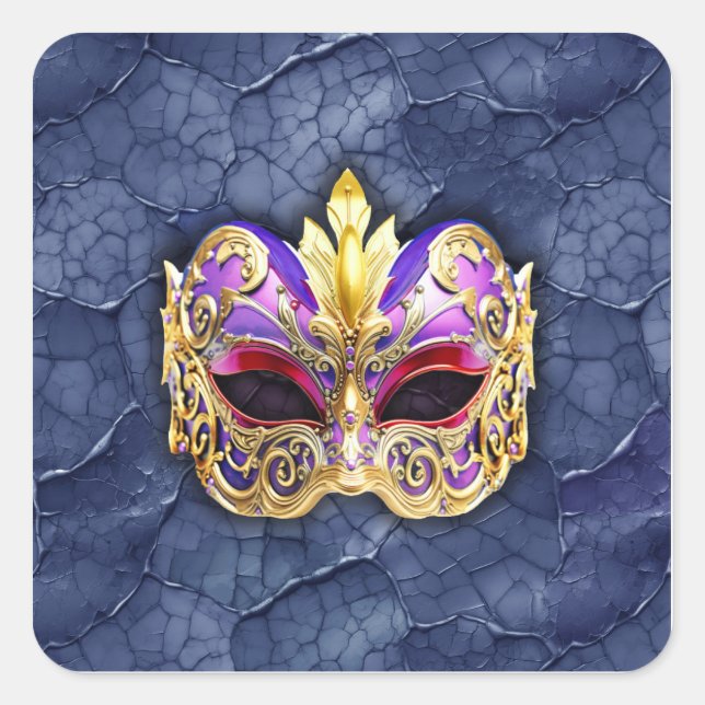 Adesivo Quadrado Máscara Veneziana Decorativa sobre Marinho Escuro  (Frente)