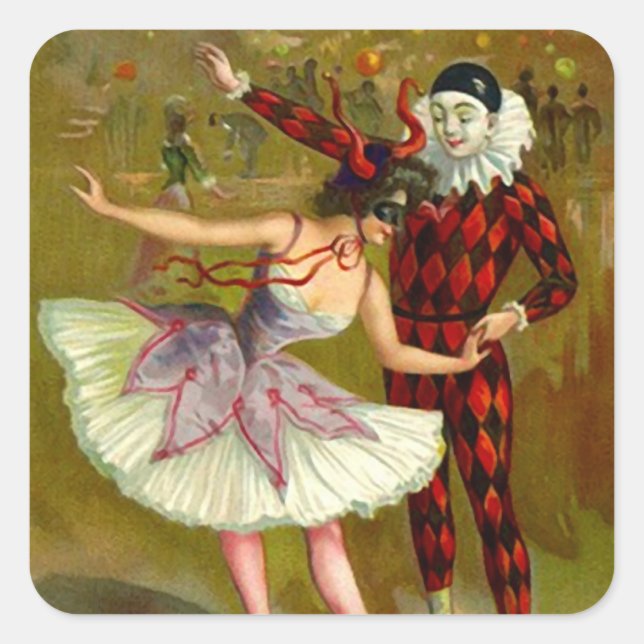 Adesivo Quadrado Máscaras de Harlequin do Partido Mascarada do Stic (Frente)