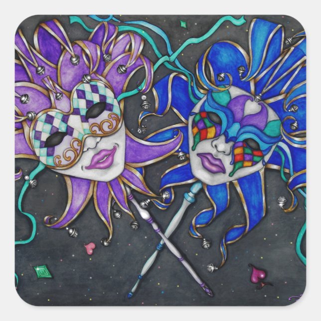 Adesivo Quadrado Máscaras de Jester Comédia/Tragédia (Frente)