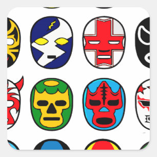 Adesivo Quadrado Máscaras mexicanas da luta de Lucha Libre Luchado