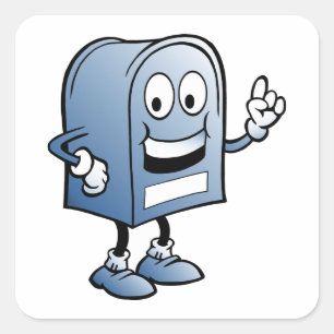 Adesivo Quadrado Mascote de Caixa de Correio Feliz Caráter Azul