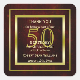 Adesivo Quadrado Masculina Frame Dourado Duplo 50º Aniversário