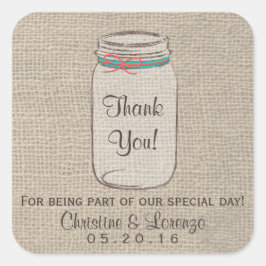 Adesivo Quadrado Mason Jar Burlap Rustic Wedker