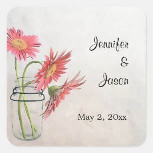 Adesivo Quadrado Mason Jar Daisies Stickers - Guarde a Data