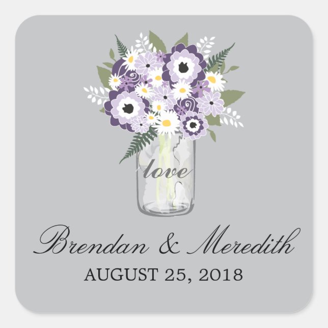 Adesivo Quadrado Mason Jar Floral Wedding (Frente)
