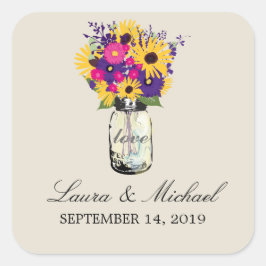 Adesivo Quadrado Mason Jar Floral Wedding