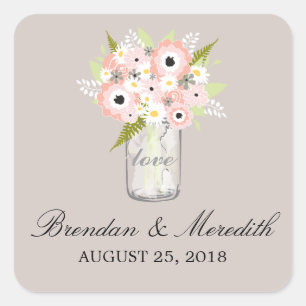 Adesivo Quadrado Mason Jar Floral Wedding