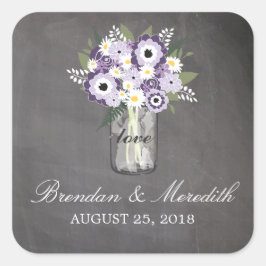 Adesivo Quadrado Mason Jar Floral Wedding