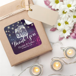 Adesivo Quadrado Mason Jar & String Lights Casamento Favor Obrigado