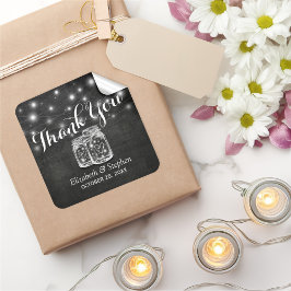 Adesivo Quadrado Mason Jar & String Lights Casamento Favor Obrigado