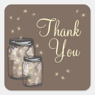 Adesivo Quadrado Mason Jars com vagalumes Obrigado