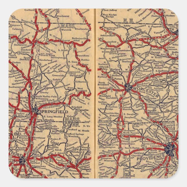 Adesivo Quadrado Massachusetts, Connecticut, Ilha Rhod (Frente)