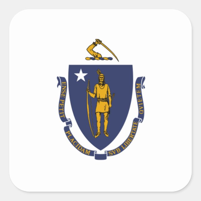 Adesivo Quadrado Massachusetts Flag, Bandeira de Massachusetts (Frente)