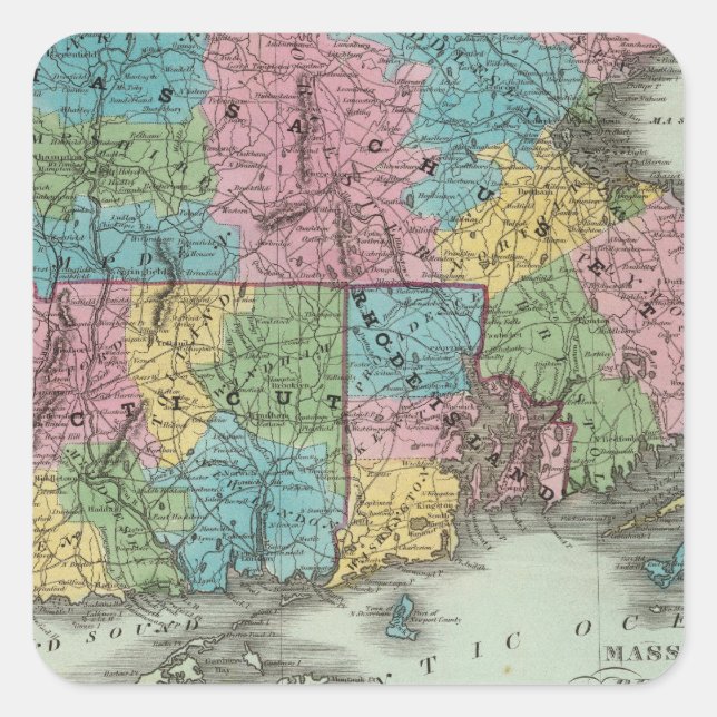 Adesivo Quadrado Massachusetts Rhode Island E Connecticut (Frente)
