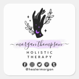 Adesivo Quadrado Massagem Metafísica Mão Minimalista em Lua Reiki