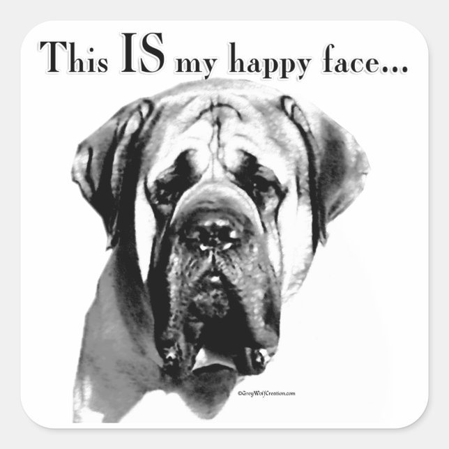 Adesivo Quadrado Mastiff Happy Face (Frente)