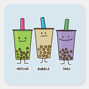 Adesivo Quadrado Matcha boba chá verde leite Taro tapioca Japa