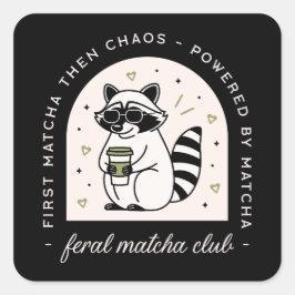 Adesivo Quadrado Matcha club raccoon amante engraçado animais selva