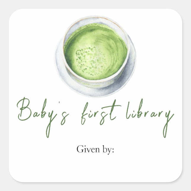 Adesivo Quadrado Matcha Latte Chá de fraldas - primeira biblioteca  (Frente)
