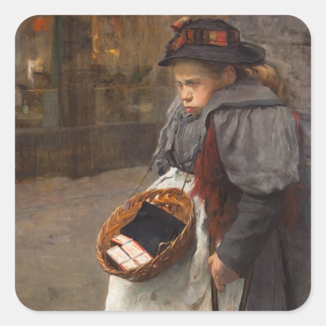 Adesivo Quadrado Matchstick Girl Pobre Rua Urchin Pobreza Urbana (Frente)