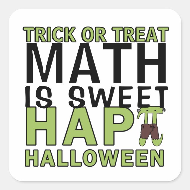 Adesivo Quadrado Matemática é doce Feliz Halloween Pi Professor Eng (Frente)