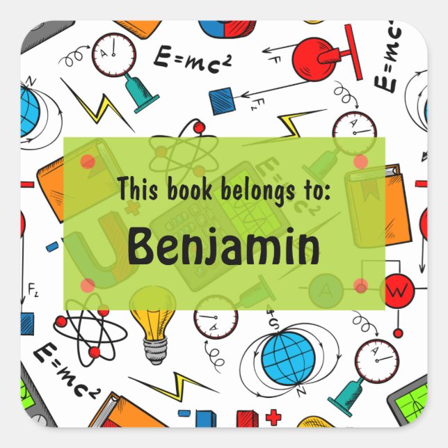 Adesivo Quadrado Material de escola verde-branca personalizado (Frente)