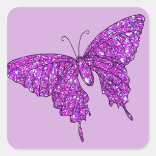 Adesivo Quadrado Material feminino da borboleta cor-de-rosa do