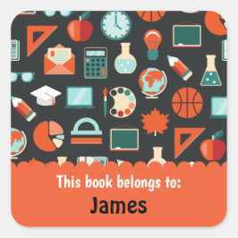 Adesivo Quadrado Material Personalizado Da Escola De Laranja Verde