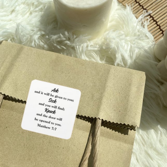 Adesivo Quadrado Mateus 7:7 Pergunte a Bíblia de toques em busca (Criador carregado)