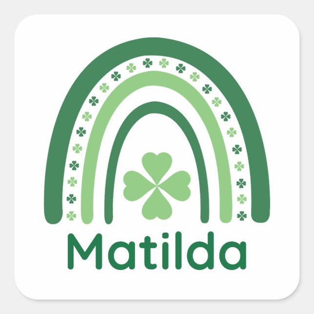 Adesivo Quadrado Matilda Nome Clover Boho Rainbow (Frente)