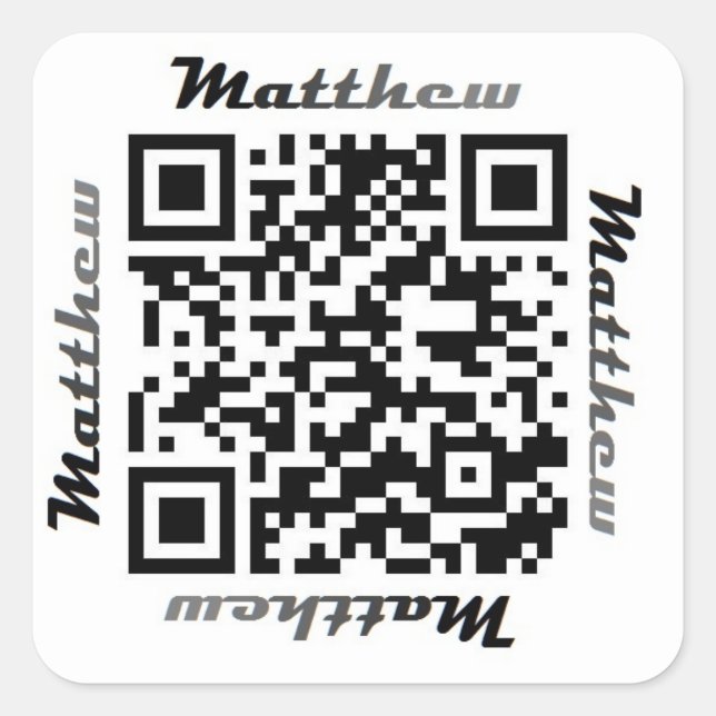 Adesivo Quadrado Matt (Matthew) QR Code Personalised NAME Sticker (Frente)