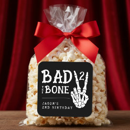 Adesivo Quadrado Mau até os Ossos Festa de 2 Anos do Esqueleto