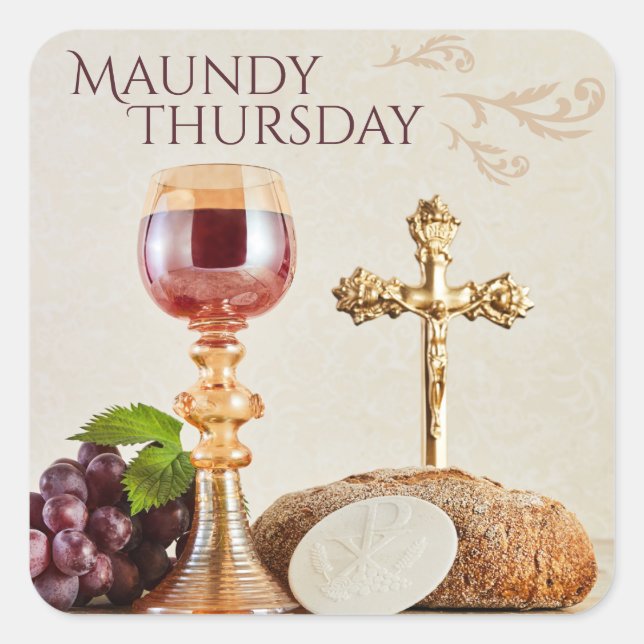 Adesivo Quadrado Maundy Thursday Eucharist Chalice Holy Week (Frente)