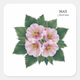 Adesivo Quadrado May Birthday Hawthorn Bloom: Floral Personalizado
