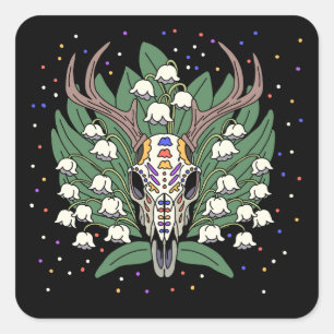 Adesivo Quadrado May's Lily of the Valley & Deer Skull