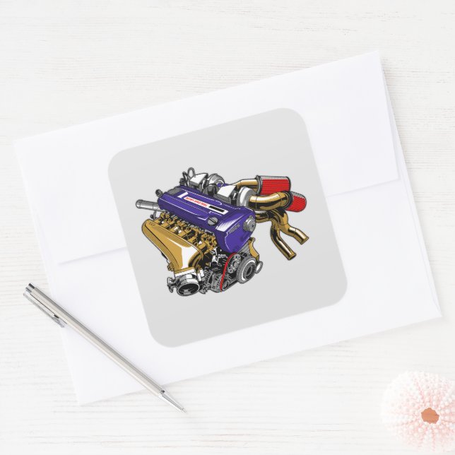 ADESIVO QUADRADO MECANISMO TURBO DE SEIS CILINDROS DO JDM (Envelope)