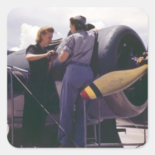 Adesivo Quadrado Mecanismos de aviação de mulheres WW2