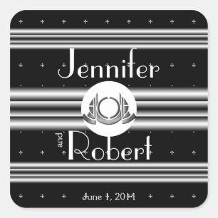 Adesivo Quadrado Medalhão de prata branco preto do art deco