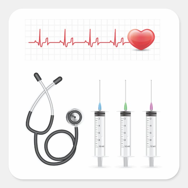 Adesivo Quadrado Medicamento Cardíaco de Saúde Cardíaca (Frente)