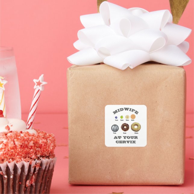 Adesivo Quadrado Medição de "No seu Cervix" de Parteira Engraçada (Festa)