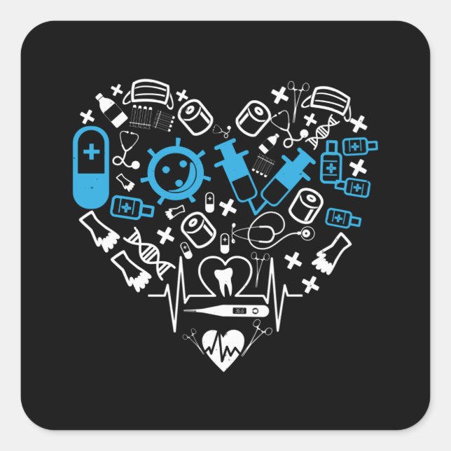 Adesivo Quadrado Medicina - Coração De Equipamento Médico (Frente)