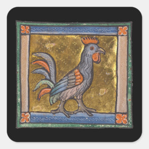 Adesivo Quadrado Medieval Bestiary Rooster c. 1270