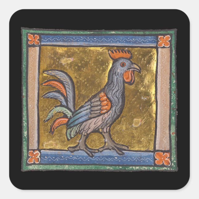 Adesivo Quadrado Medieval Bestiary Rooster c. 1270 (Frente)