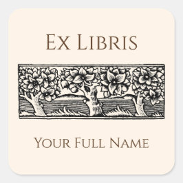 Adesivo Quadrado Medieval Trees Ex Libris Bookplate, Book Labels