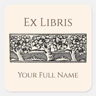 Adesivo Quadrado Medieval Trees Ex Libris Bookplate, Book Labels