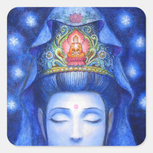 Adesivo Quadrado Meditação da meia-noite Kuan Yin do zen