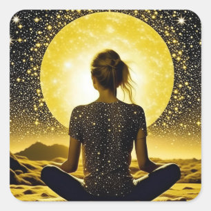 Adesivo Quadrado Meditação feminina sob a lua celestial